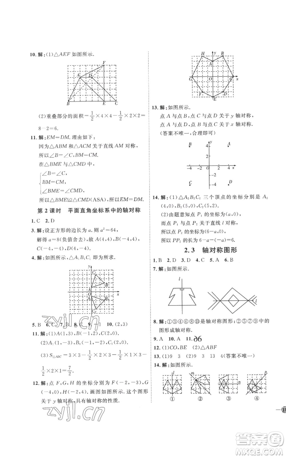 延邊教育出版社2022秋季優(yōu)+學(xué)案課時(shí)通八年級(jí)上冊(cè)數(shù)學(xué)青島版濰坊專版參考答案