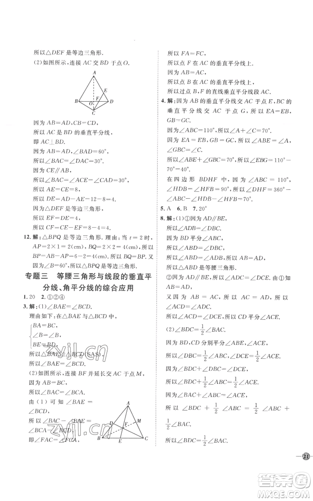 延邊教育出版社2022秋季優(yōu)+學(xué)案課時(shí)通八年級(jí)上冊(cè)數(shù)學(xué)青島版濰坊專版參考答案