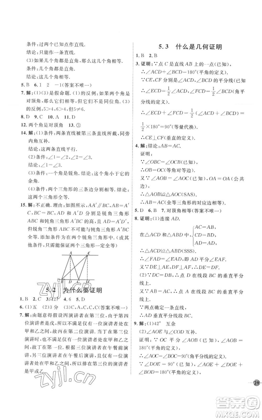 延邊教育出版社2022秋季優(yōu)+學(xué)案課時(shí)通八年級(jí)上冊(cè)數(shù)學(xué)青島版濰坊專版參考答案