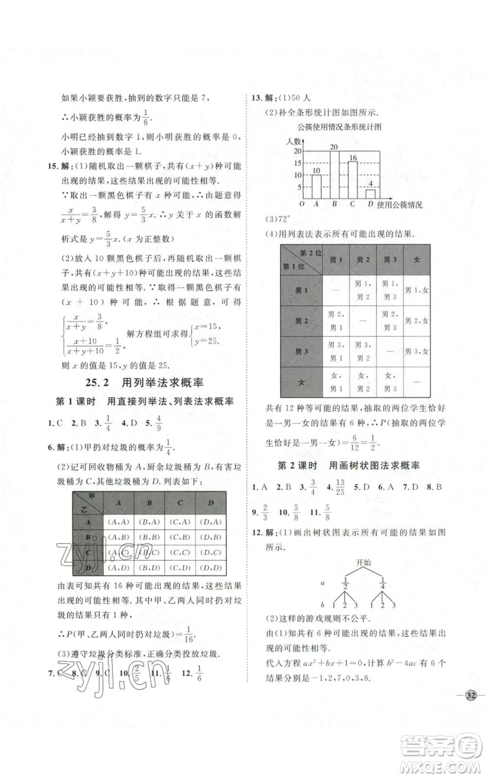 吉林教育出版社2022秋季優(yōu)+學(xué)案課時(shí)通九年級(jí)上冊(cè)數(shù)學(xué)人教版參考答案