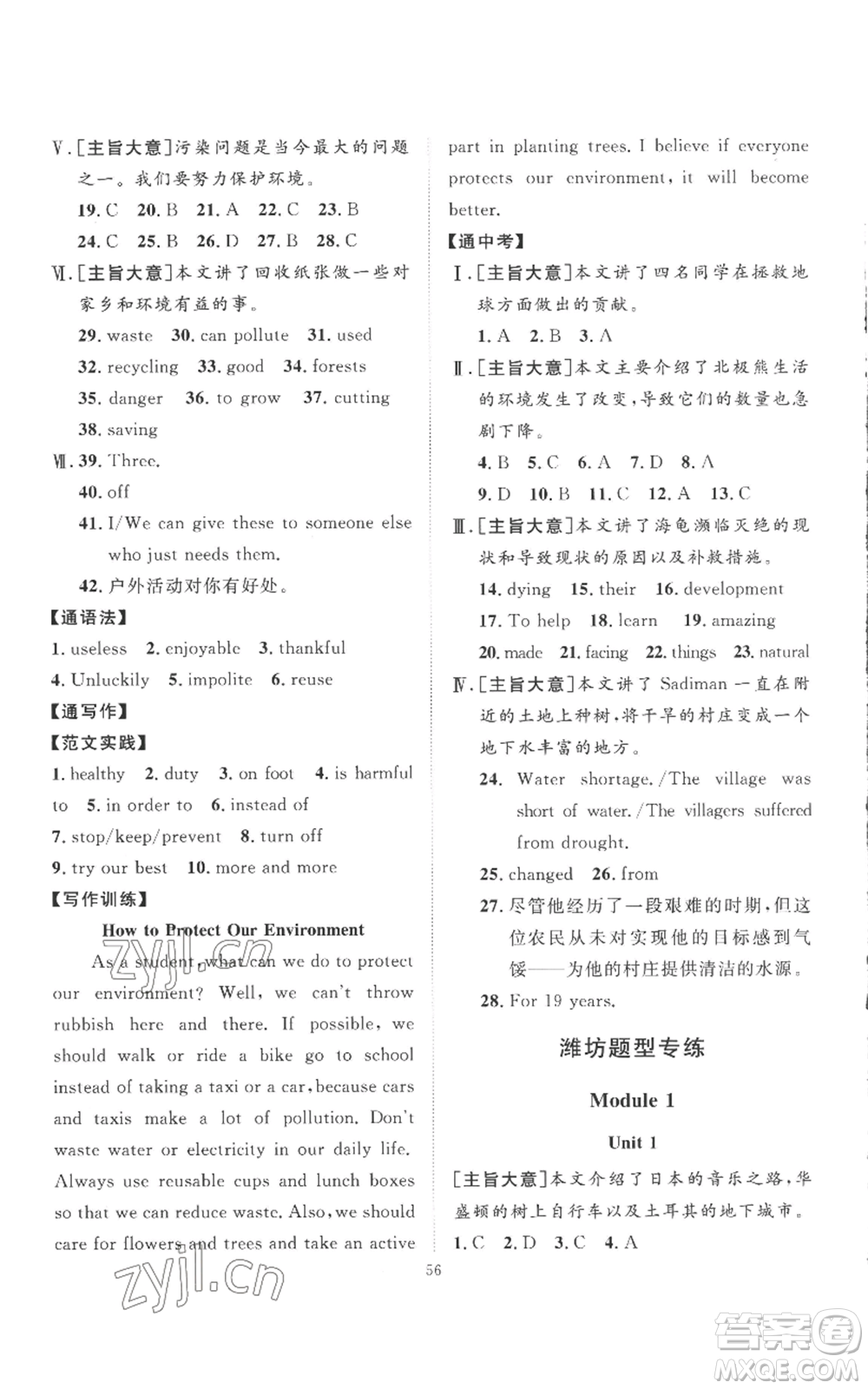 延邊教育出版社2022秋季優(yōu)+學(xué)案課時(shí)通九年級(jí)上冊(cè)英語外研版濰坊專版參考答案