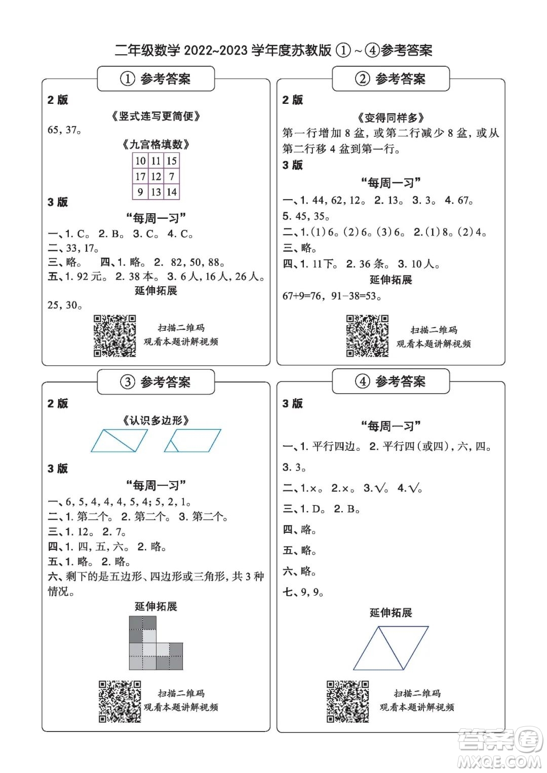時(shí)代學(xué)習(xí)報(bào)數(shù)學(xué)周刊二年級(jí)2022-2023學(xué)年度蘇教版第1-8期參考答案
