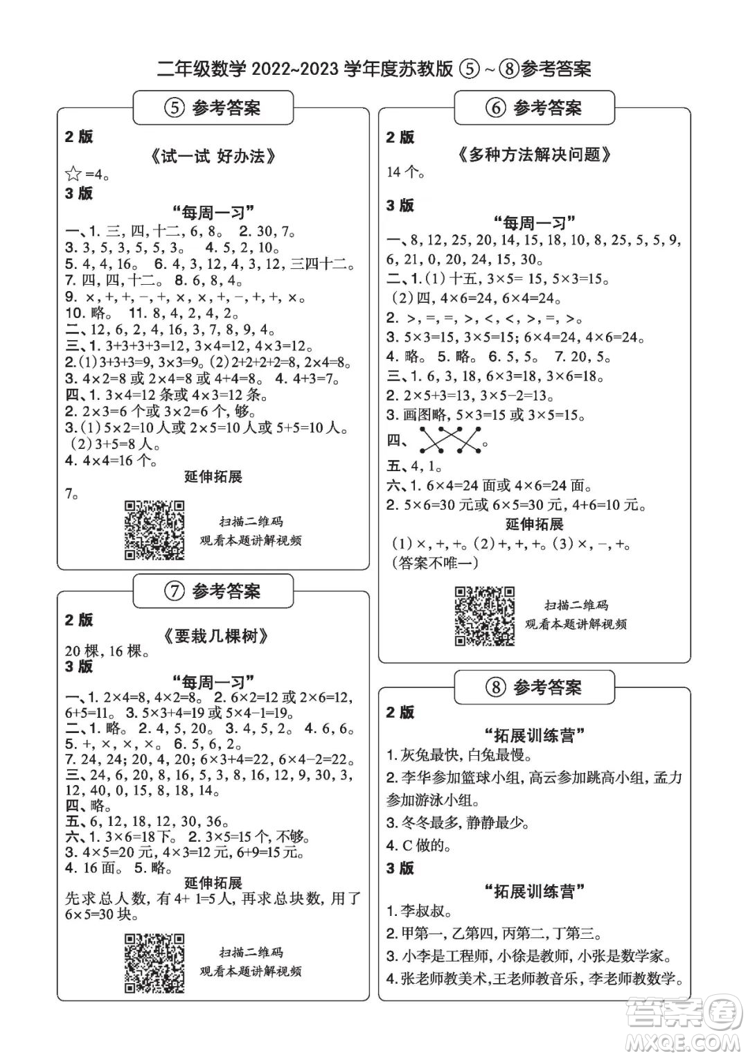 時(shí)代學(xué)習(xí)報(bào)數(shù)學(xué)周刊二年級(jí)2022-2023學(xué)年度蘇教版第1-8期參考答案