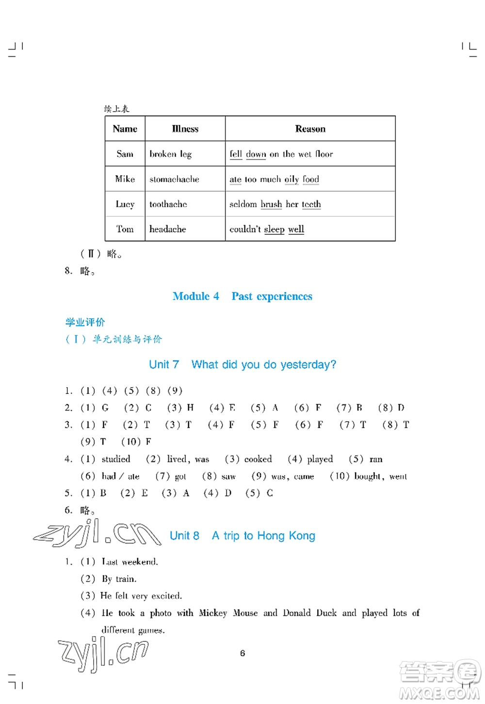廣州出版社2022陽(yáng)光學(xué)業(yè)評(píng)價(jià)六年級(jí)英語(yǔ)上冊(cè)教科版答案