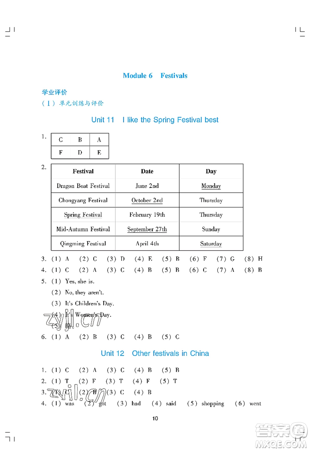 廣州出版社2022陽(yáng)光學(xué)業(yè)評(píng)價(jià)六年級(jí)英語(yǔ)上冊(cè)教科版答案