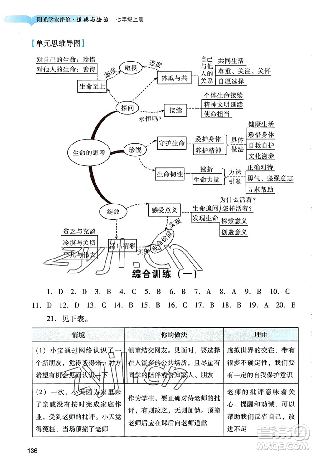 廣州出版社2022陽(yáng)光學(xué)業(yè)評(píng)價(jià)七年級(jí)道德與法治上冊(cè)人教版答案