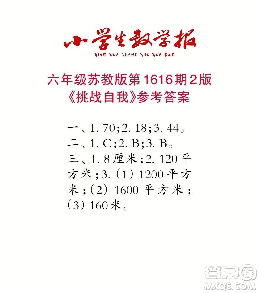 2022秋小學生數(shù)學報六年級第1616期答案