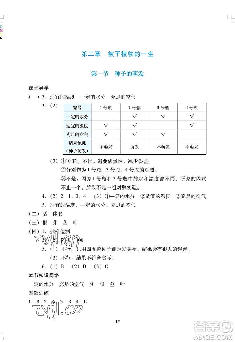 廣州出版社2022陽光學(xué)業(yè)評(píng)價(jià)七年級(jí)生物上冊(cè)人教版答案