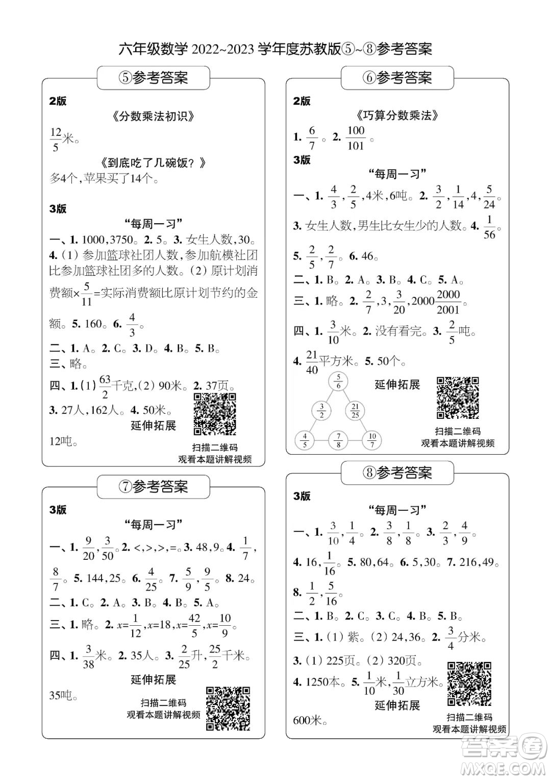 時(shí)代學(xué)習(xí)報(bào)數(shù)學(xué)周刊六年級(jí)2022-2023學(xué)年度蘇教版第1-8期參考答案