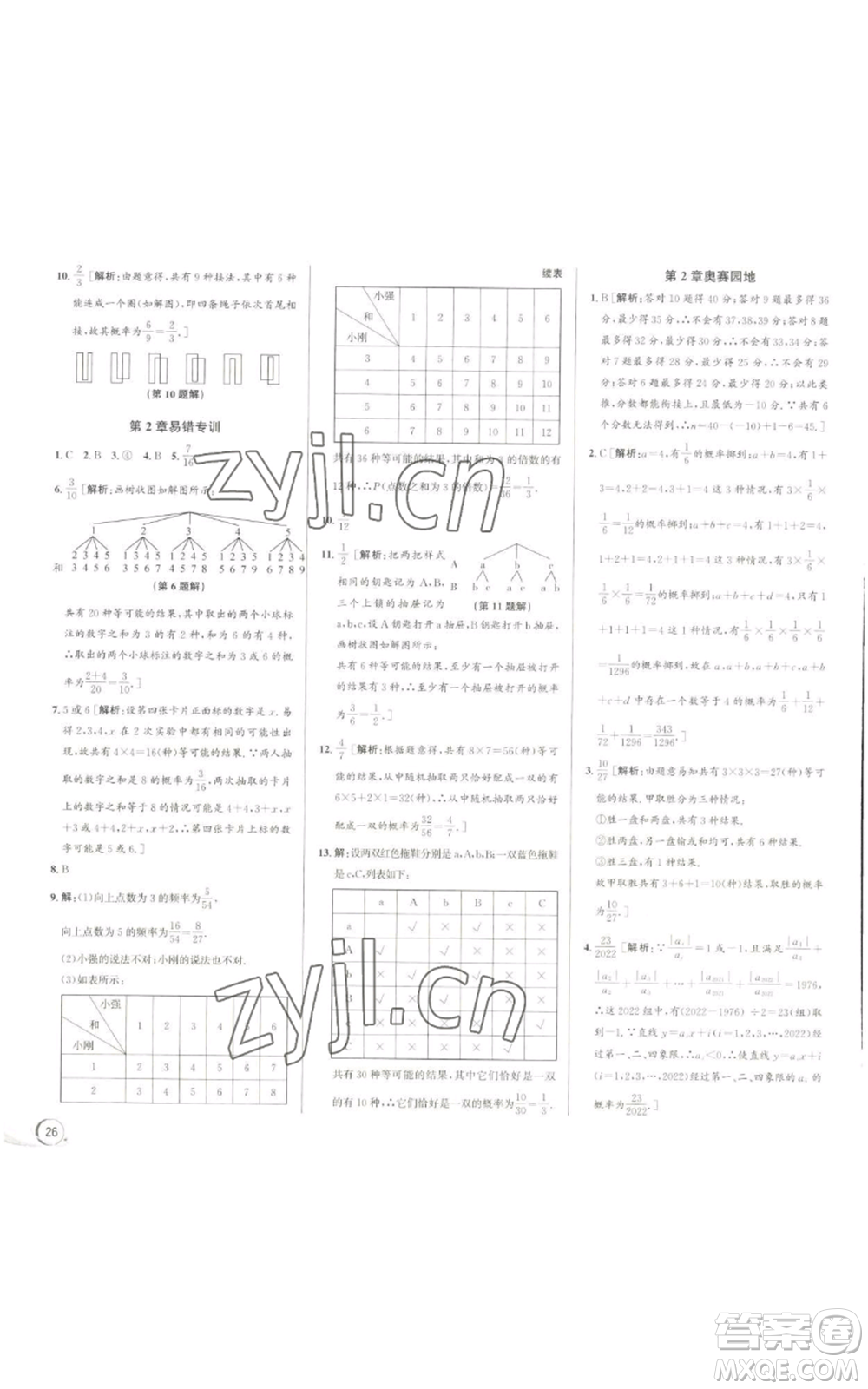 浙江人民出版社2022秋季優(yōu)+攻略九年級數(shù)學浙教版參考答案