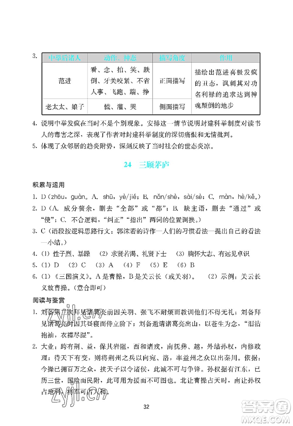 廣州出版社2022陽光學(xué)業(yè)評價九年級語文上冊人教版答案