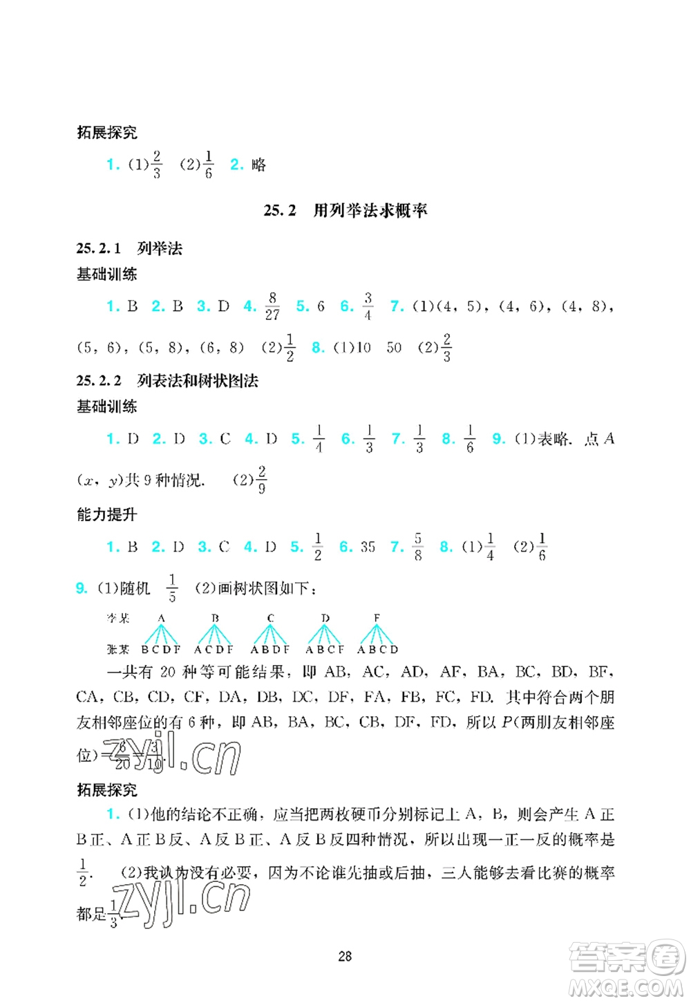 廣州出版社2022陽(yáng)光學(xué)業(yè)評(píng)價(jià)九年級(jí)數(shù)學(xué)上冊(cè)人教版答案