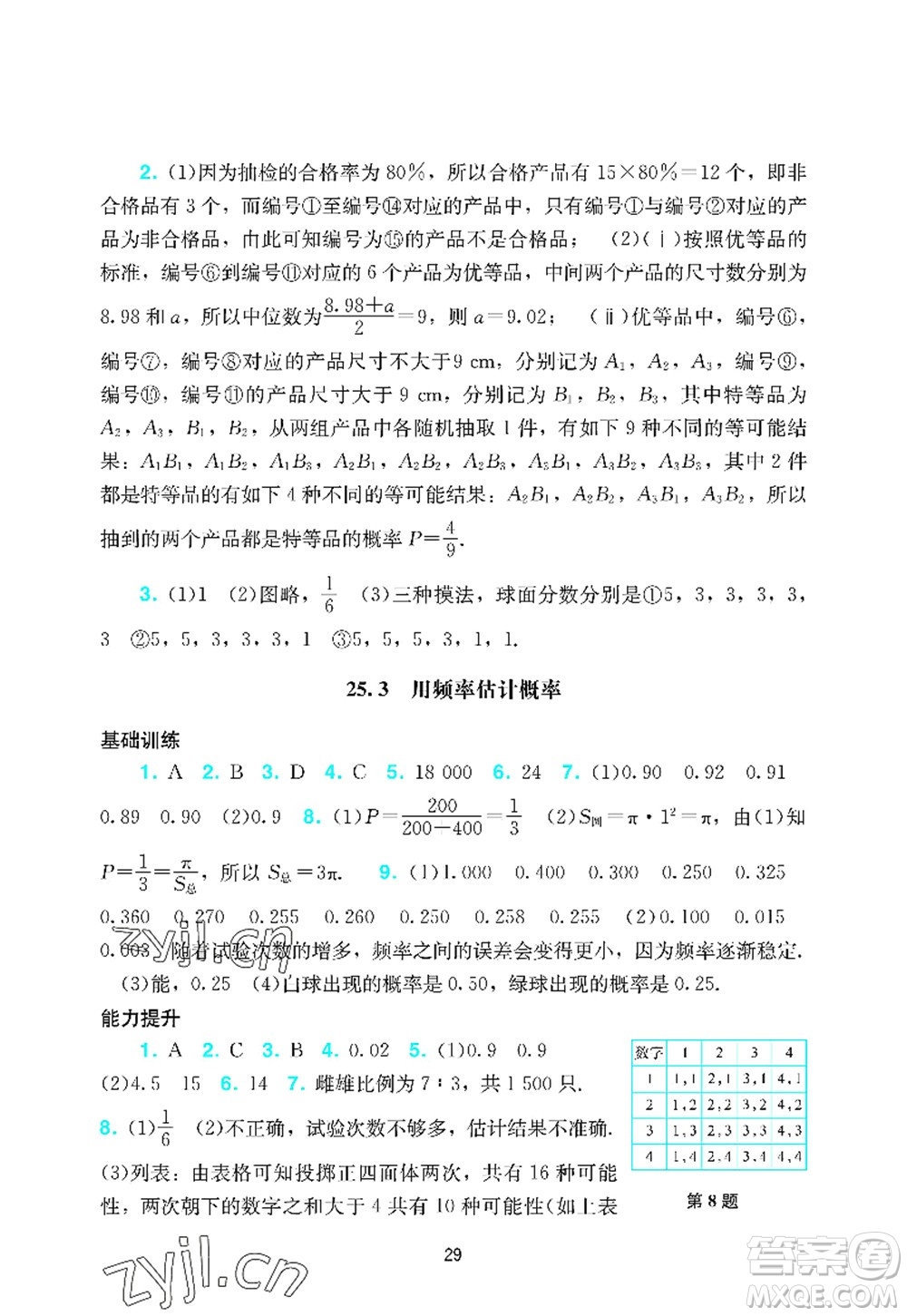 廣州出版社2022陽(yáng)光學(xué)業(yè)評(píng)價(jià)九年級(jí)數(shù)學(xué)上冊(cè)人教版答案