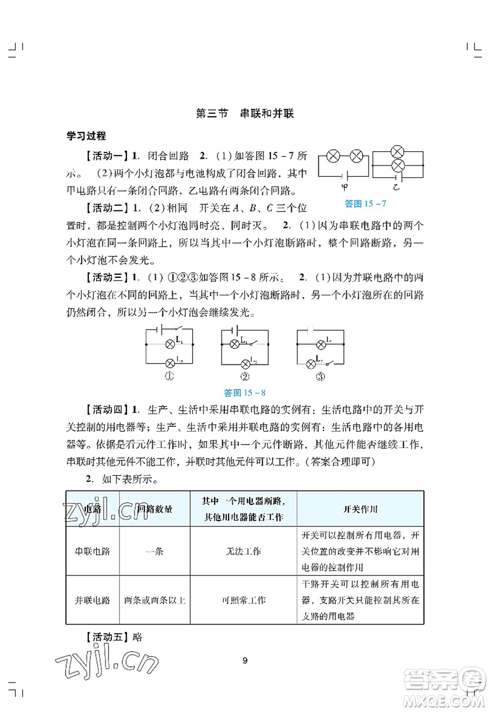 廣州出版社2022陽光學(xué)業(yè)評價九年級物理上冊人教版答案
