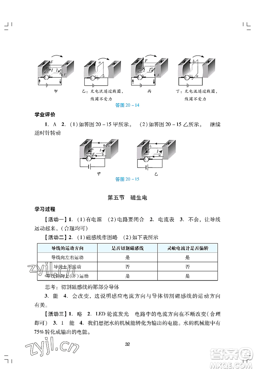 廣州出版社2022陽光學(xué)業(yè)評價九年級物理上冊人教版答案