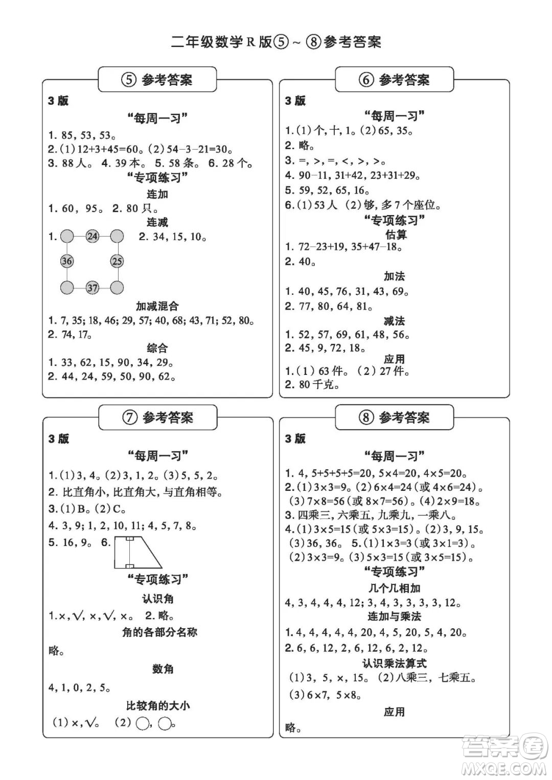 時代學習報數(shù)學周刊二年級2022-2023學年度人教版第1-8期參考答案