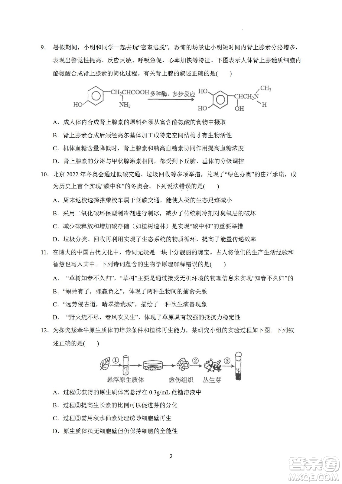 汕頭市金山中學2023屆高三第一學期摸底考試生物試題及答案