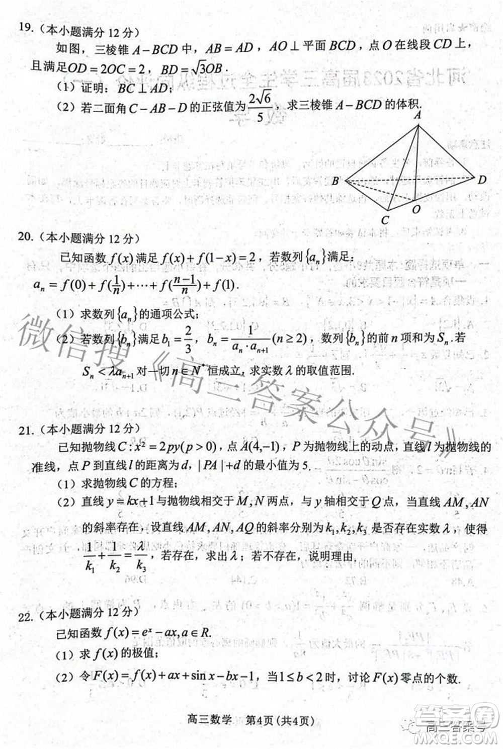 河北省2023屆高三學(xué)生全過程縱向評(píng)價(jià)一數(shù)學(xué)試題及答案