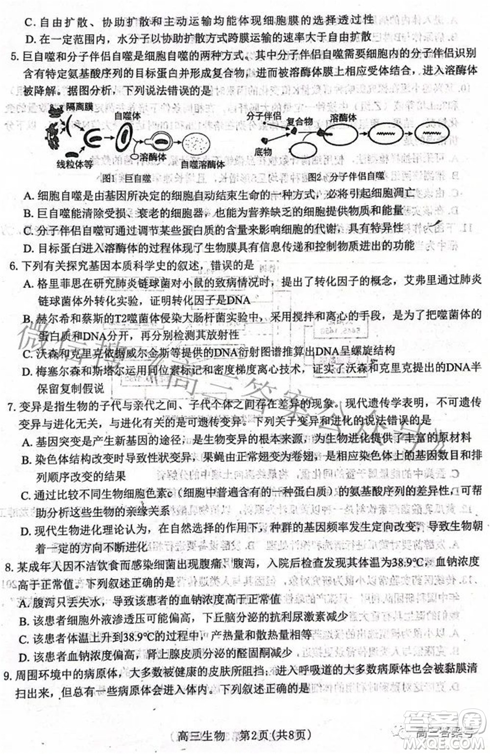 河北省2023屆高三學(xué)生全過(guò)程縱向評(píng)價(jià)一生物試題及答案