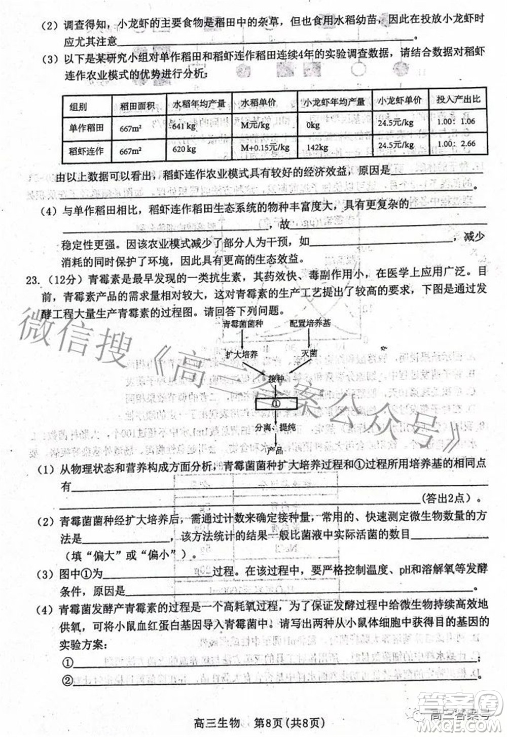 河北省2023屆高三學(xué)生全過(guò)程縱向評(píng)價(jià)一生物試題及答案