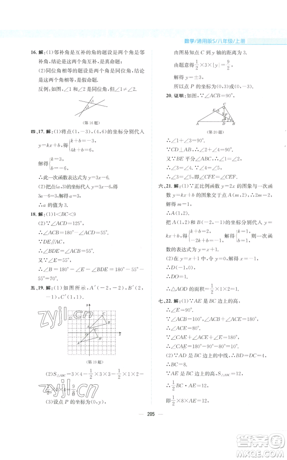 安徽教育出版社2022新編基礎訓練八年級上冊數(shù)學通用版S參考答案