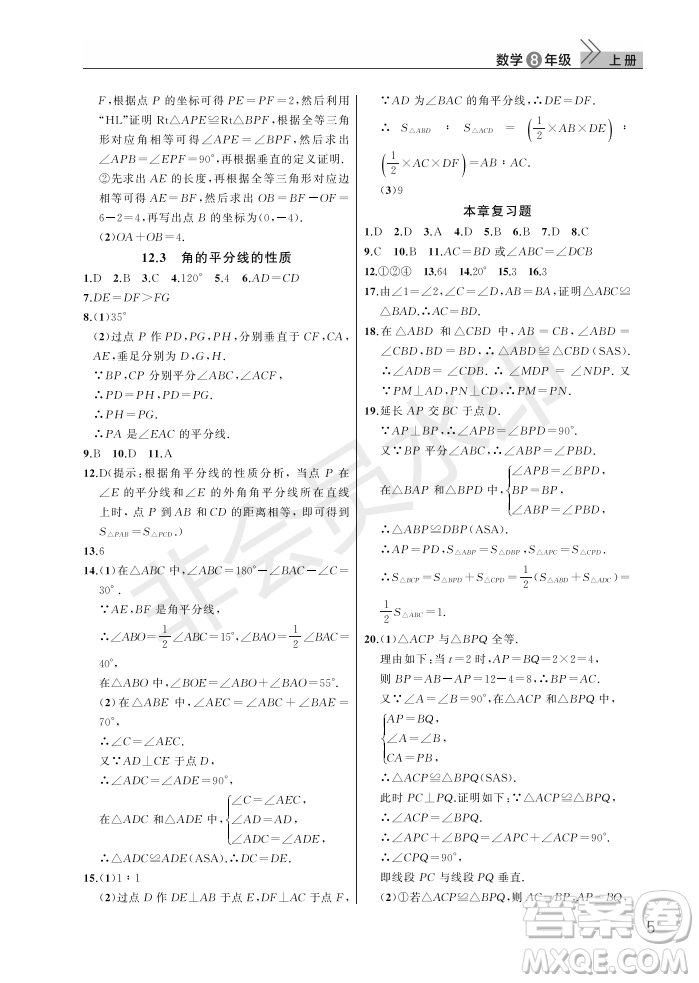 武漢出版社2022智慧學(xué)習(xí)天天向上課堂作業(yè)八年級數(shù)學(xué)上冊人教版答案