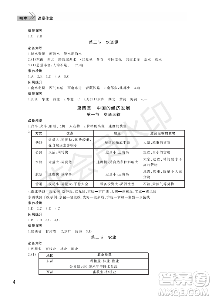 武漢出版社2022智慧學(xué)習(xí)天天向上課堂作業(yè)八年級(jí)地理上冊人教版答案