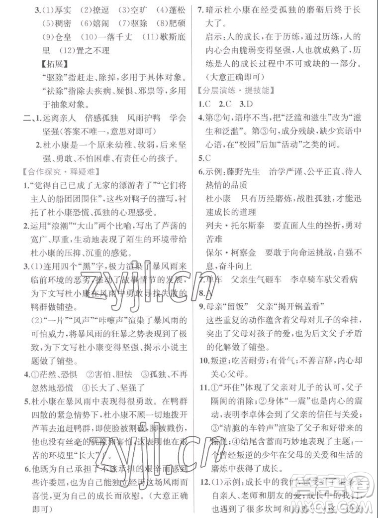 人民教育出版社2022秋同步學(xué)歷案課時(shí)練語文九年級(jí)上冊(cè)人教版答案