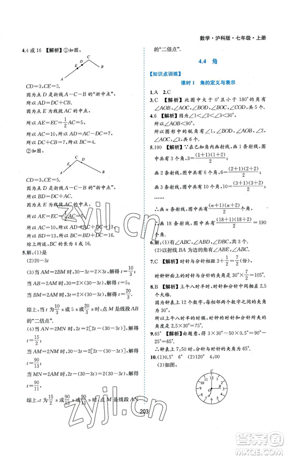 黃山書社2022新編基礎訓練七年級上冊數(shù)學滬科版參考答案