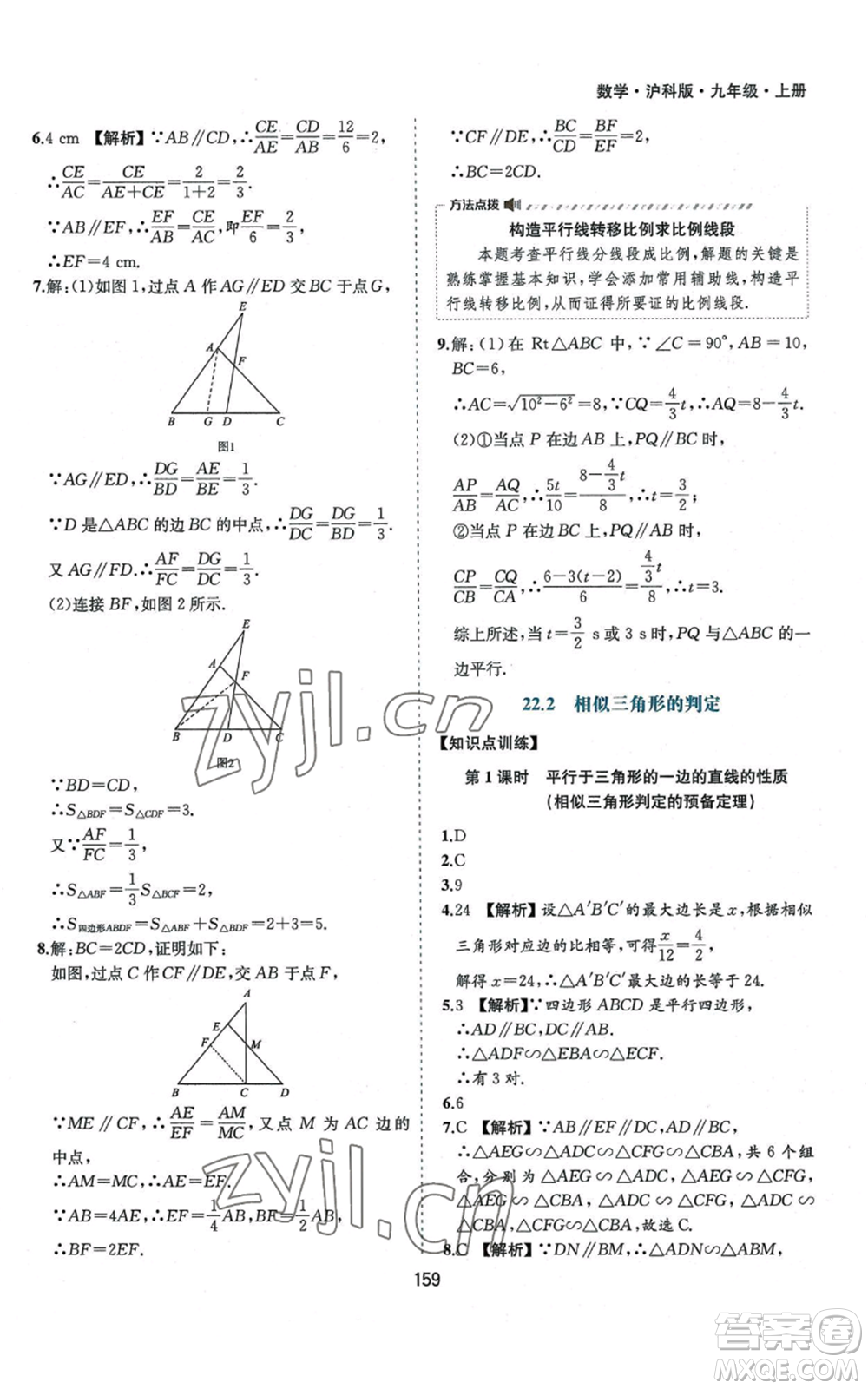 黃山書社2022新編基礎(chǔ)訓練九年級上冊數(shù)學滬科版參考答案
