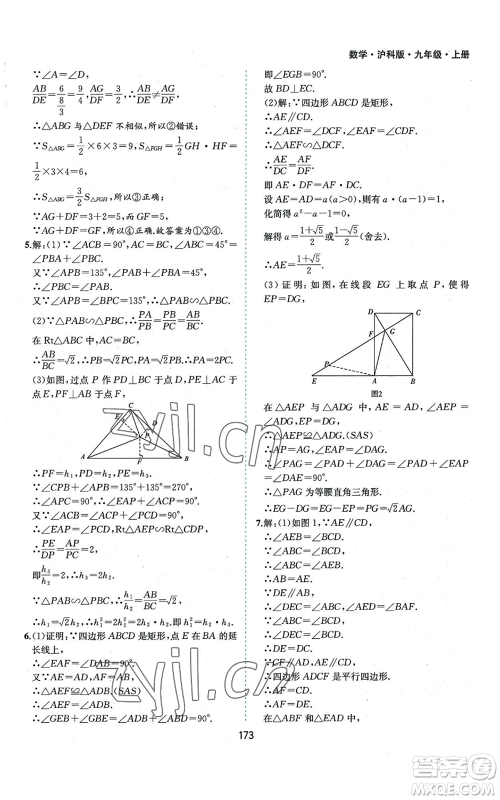 黃山書社2022新編基礎(chǔ)訓練九年級上冊數(shù)學滬科版參考答案