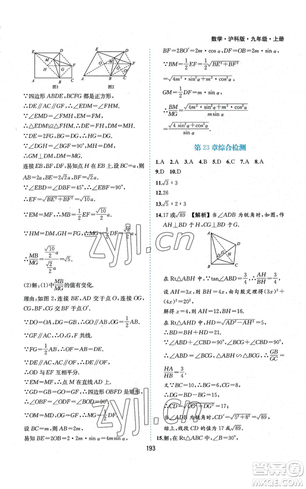 黃山書社2022新編基礎(chǔ)訓練九年級上冊數(shù)學滬科版參考答案
