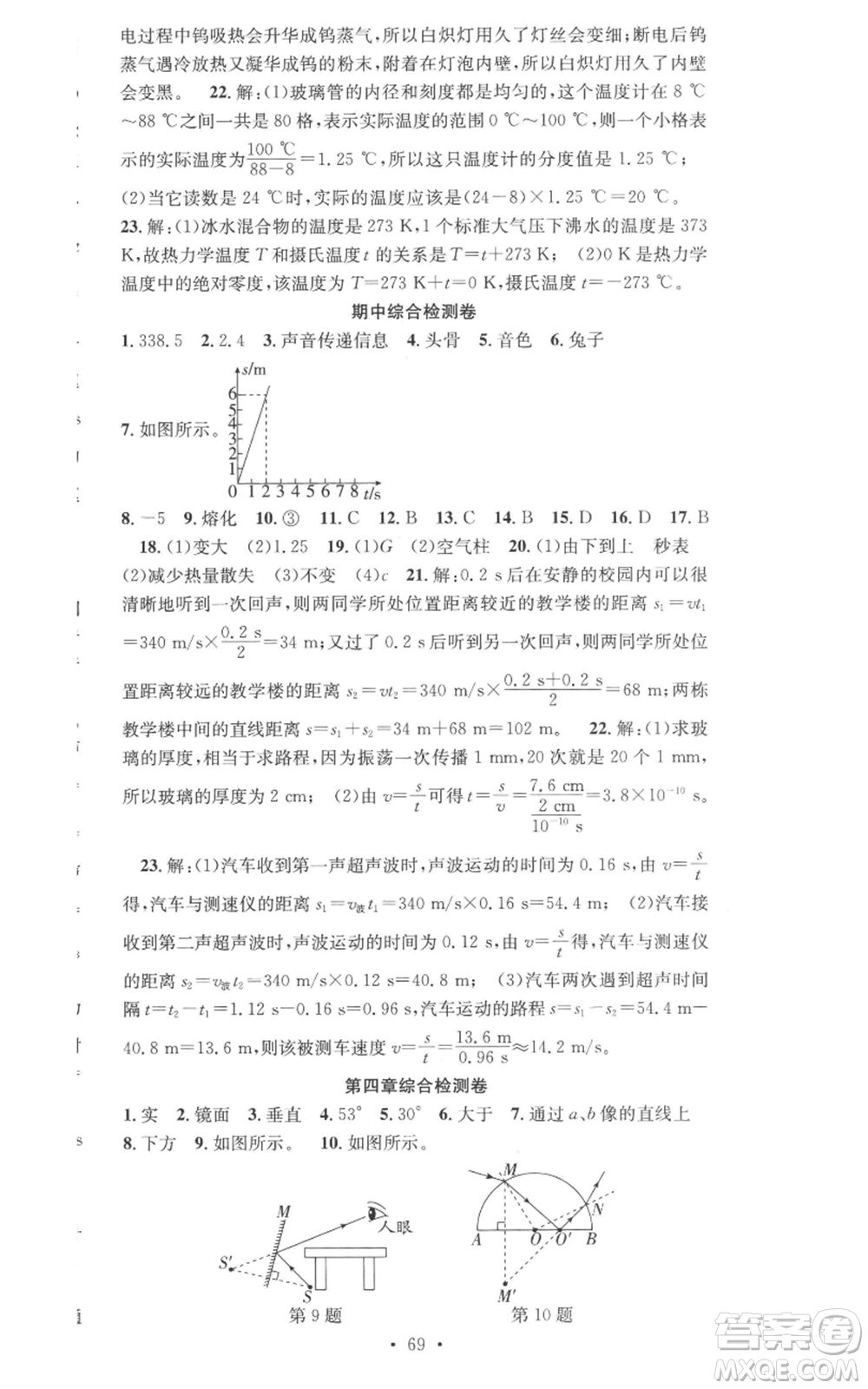 合肥工業(yè)大學(xué)出版社2022七天學(xué)案學(xué)練考八年級(jí)物理上冊(cè)人教版參考答案