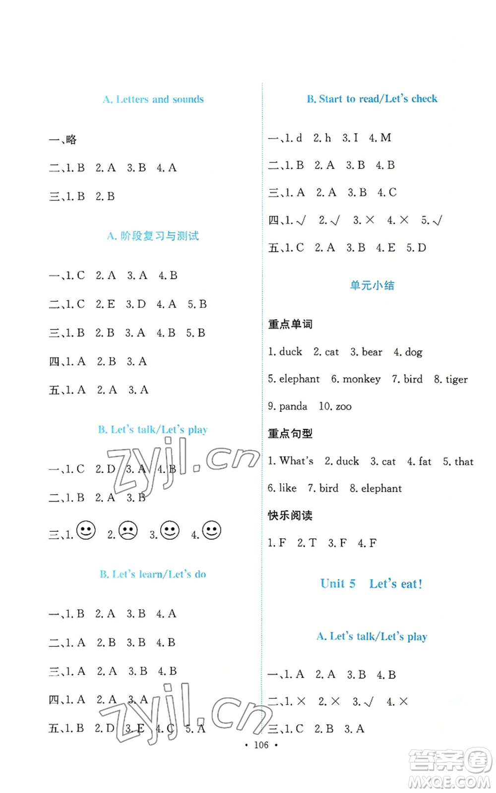 人民教育出版社2022能力培養(yǎng)與測(cè)試三年級(jí)上冊(cè)英語(yǔ)人教版參考答案