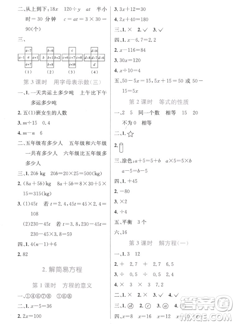 人民教育出版社2022秋小學(xué)同步測控優(yōu)化設(shè)計數(shù)學(xué)五年級上冊精編版答案