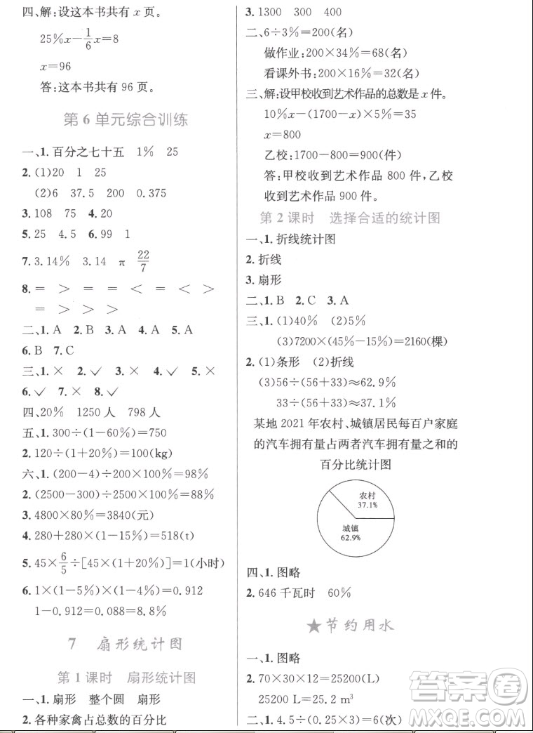 人民教育出版社2022秋小學同步測控優(yōu)化設計數(shù)學六年級上冊精編版答案