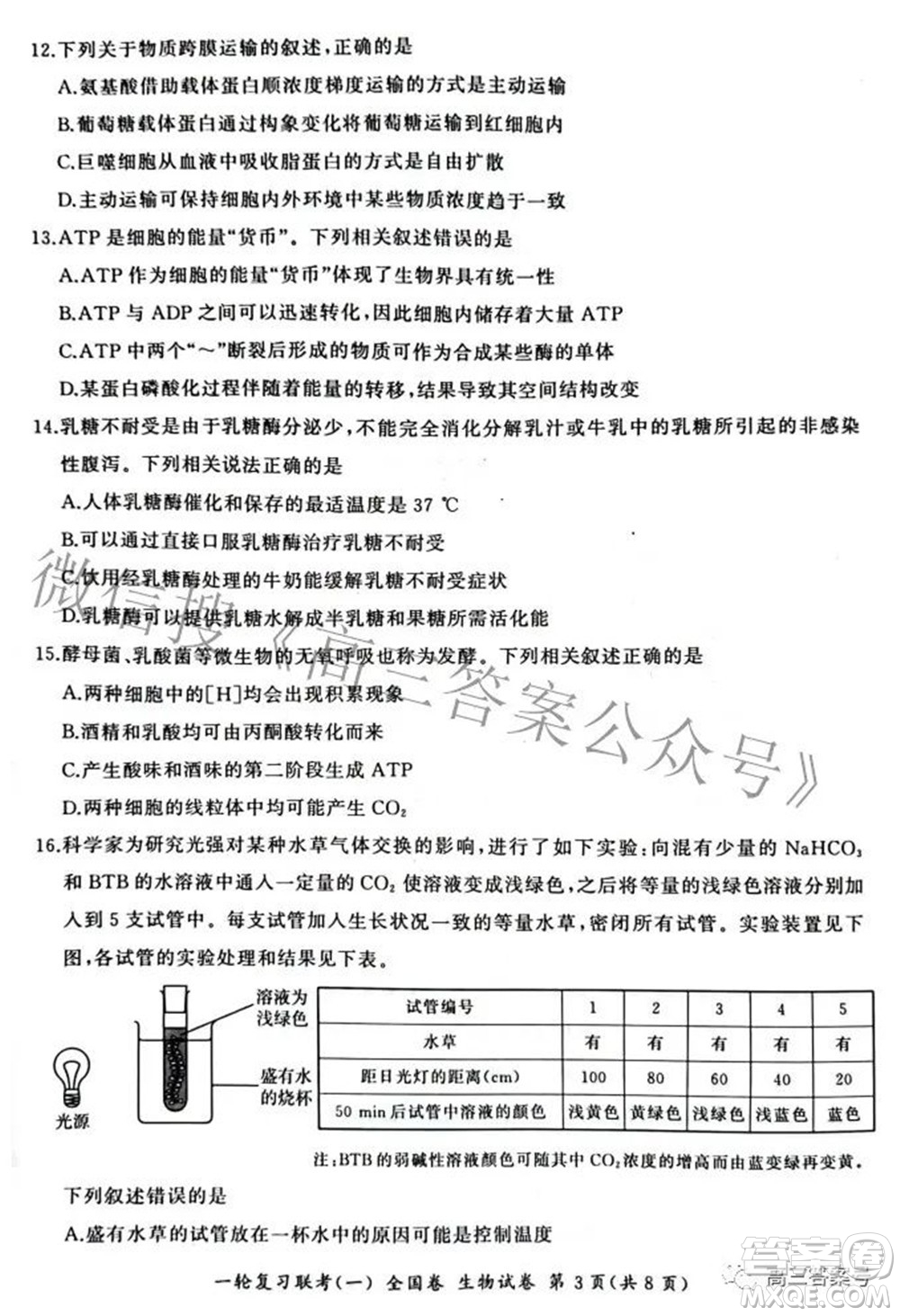 百師聯(lián)盟2023屆高三一輪復習聯(lián)考一全國卷生物試題及答案