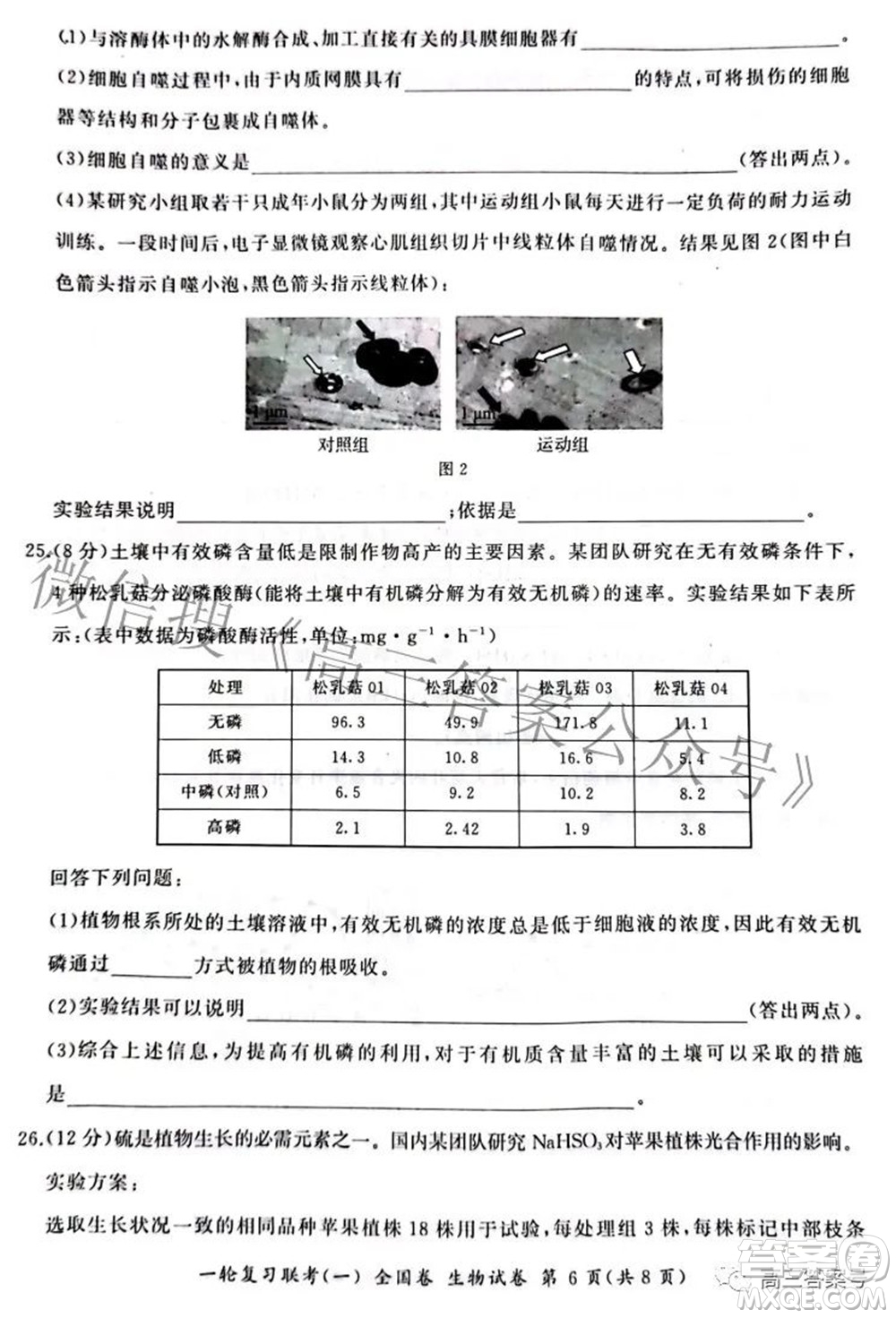 百師聯(lián)盟2023屆高三一輪復習聯(lián)考一全國卷生物試題及答案