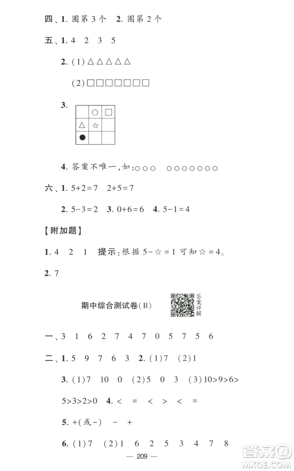 寧夏人民教育出版社2022學(xué)霸提優(yōu)大試卷一年級上冊數(shù)學(xué)江蘇版江蘇國標參考答案