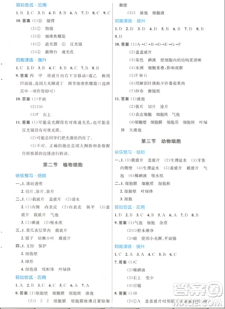 人民教育出版社2022秋初中同步測(cè)控優(yōu)化設(shè)計(jì)生物學(xué)七年級(jí)上冊(cè)人教版答案