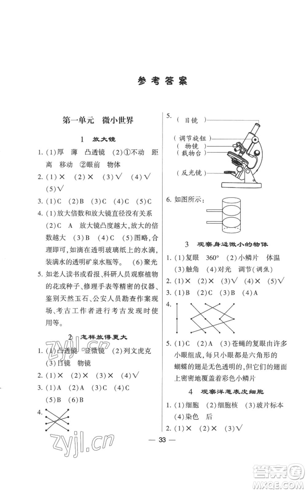寧夏人民教育出版社2022經(jīng)綸學(xué)典學(xué)霸棒棒堂同步提優(yōu)六年級上冊科學(xué)教科版參考答案