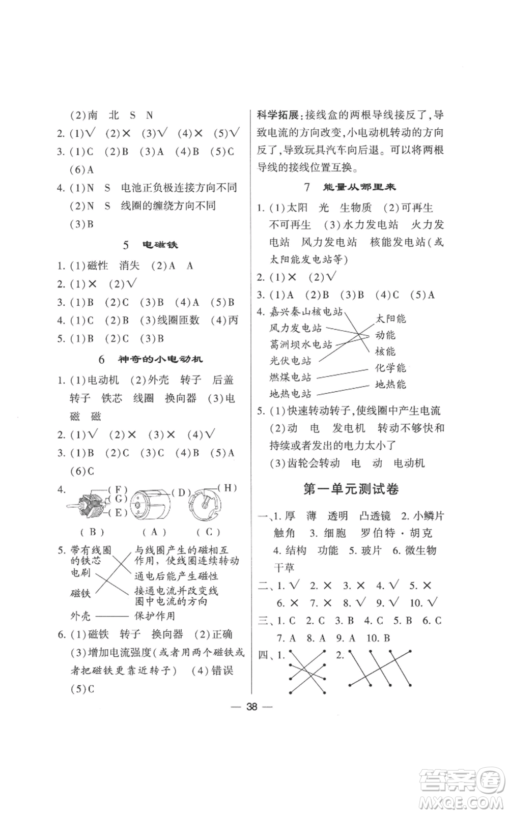 寧夏人民教育出版社2022經(jīng)綸學(xué)典學(xué)霸棒棒堂同步提優(yōu)六年級上冊科學(xué)教科版參考答案