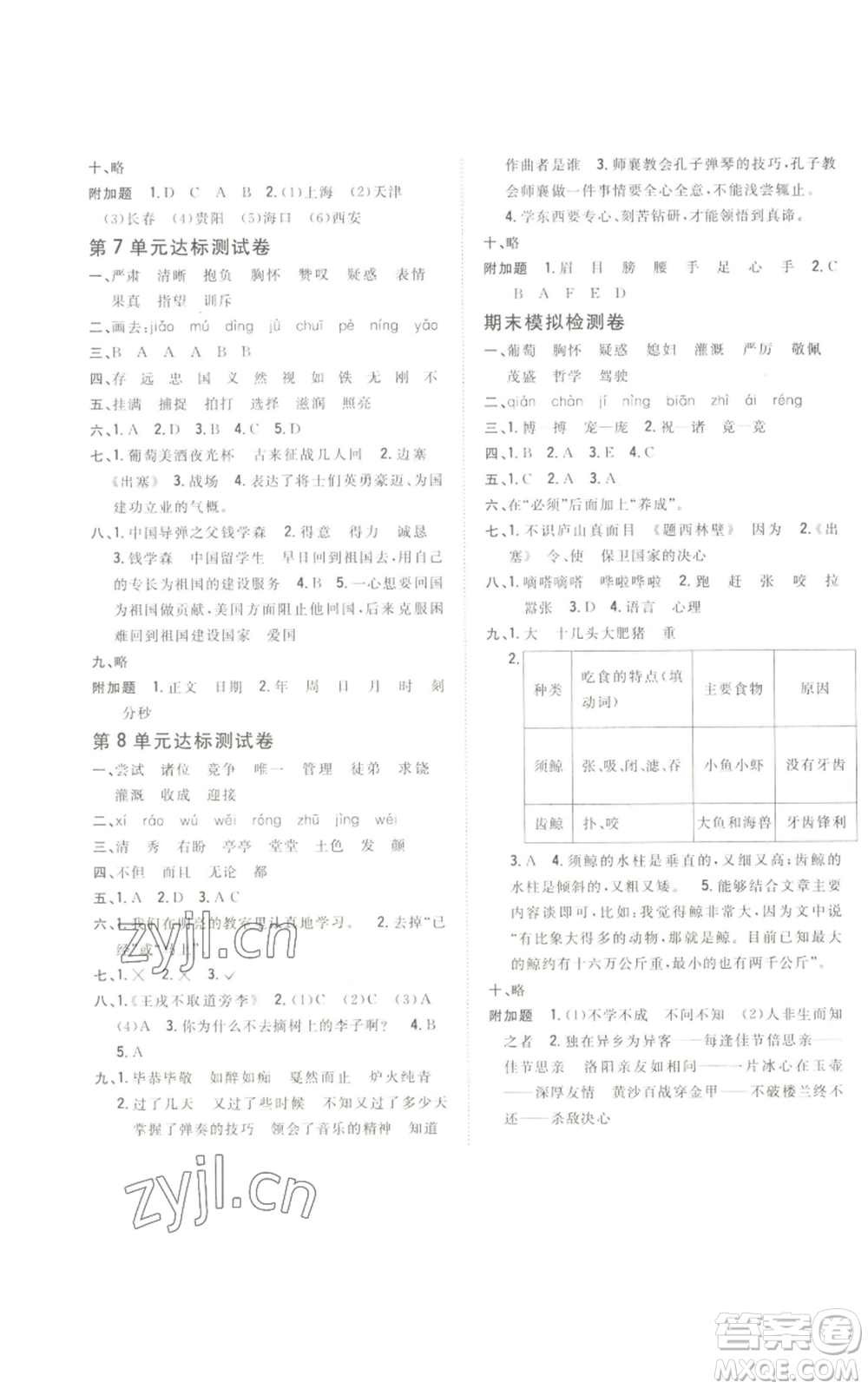 吉林人民出版社2022全科王同步課時(shí)練習(xí)四年級(jí)上冊語文人教版參考答案