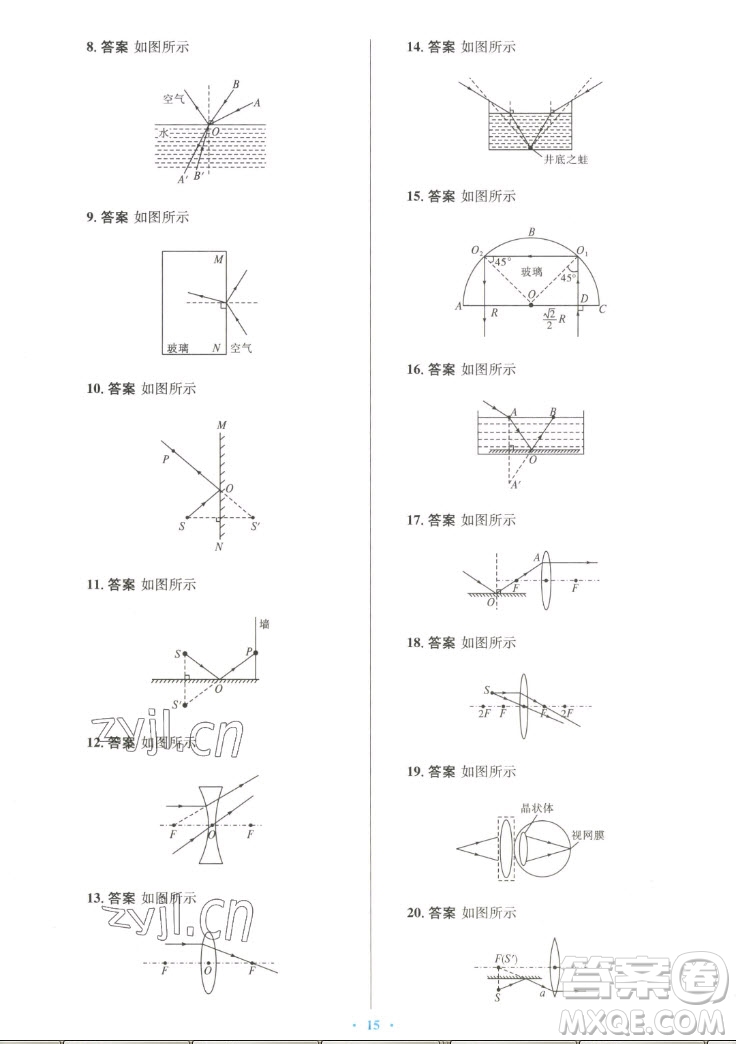人民教育出版社2022秋初中同步測控優(yōu)化設(shè)計物理八年級上冊人教版答案