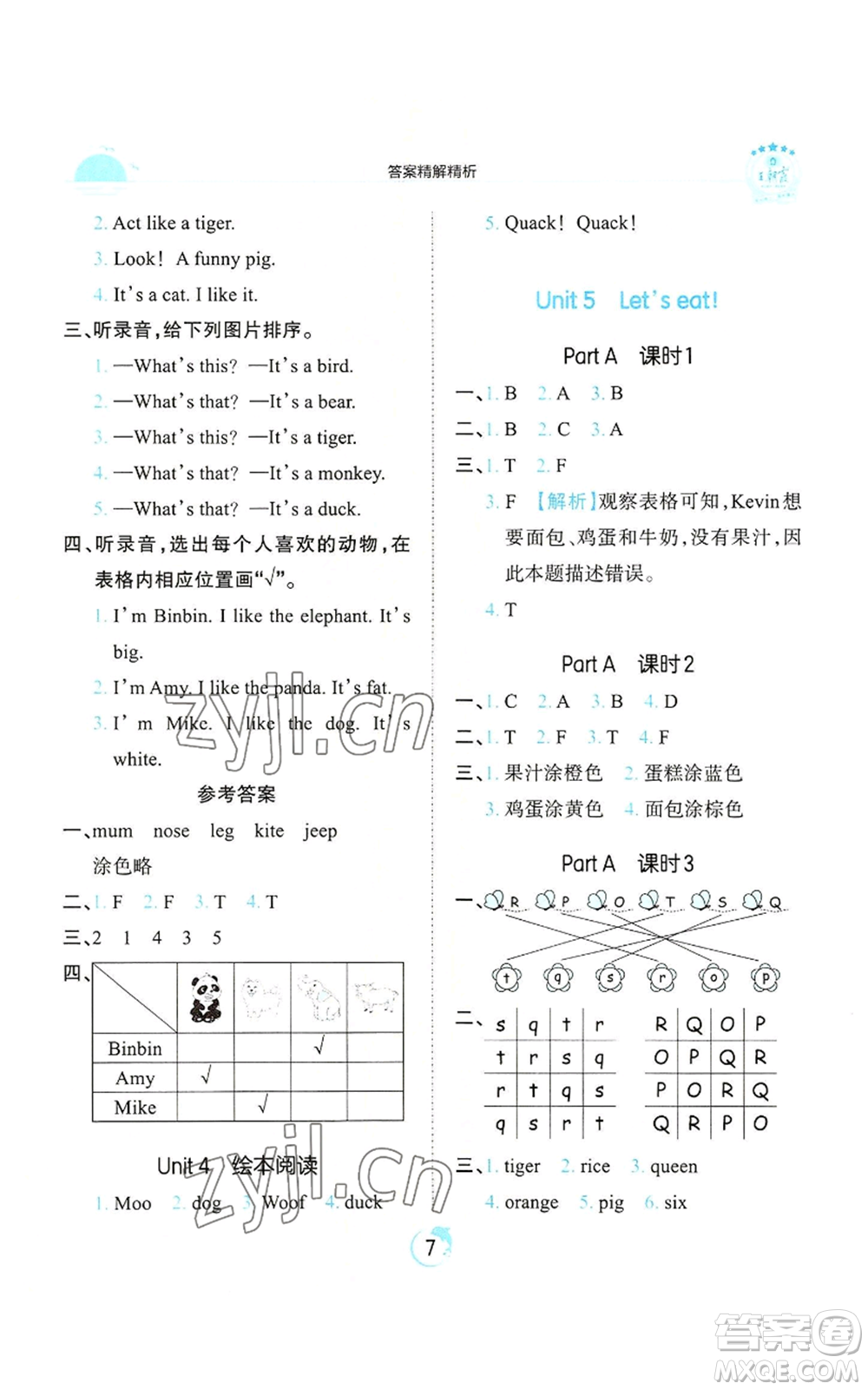 江西人民出版社2022王朝霞德才兼?zhèn)渥鳂I(yè)創(chuàng)新設(shè)計(jì)三年級上冊英語人教版參考答案