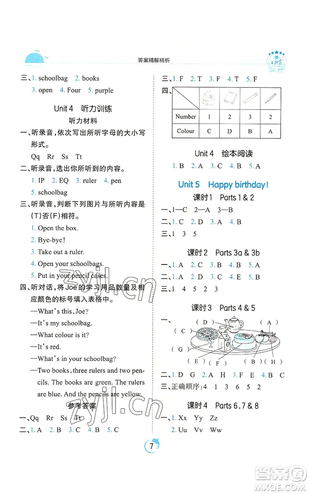 江西人民出版社2022王朝霞德才兼?zhèn)渥鳂I(yè)創(chuàng)新設計三年級上冊英語劍橋版參考答案
