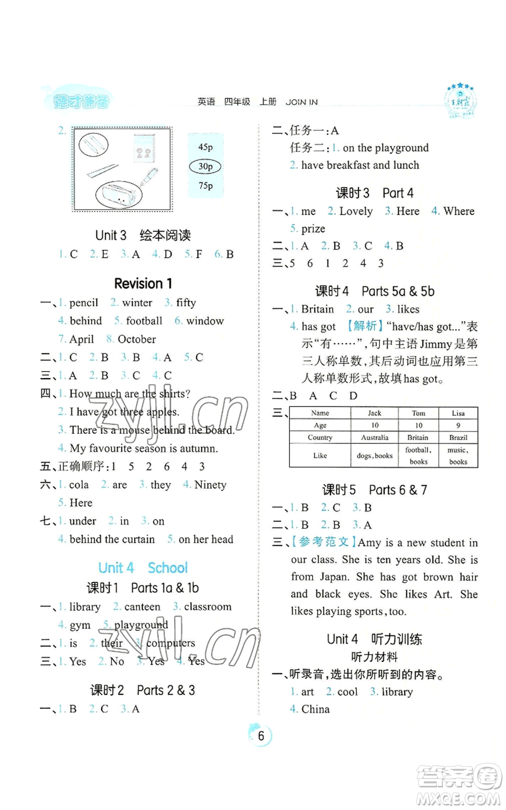 江西人民出版社2022王朝霞德才兼?zhèn)渥鳂I(yè)創(chuàng)新設(shè)計(jì)四年級(jí)上冊(cè)英語劍橋版參考答案