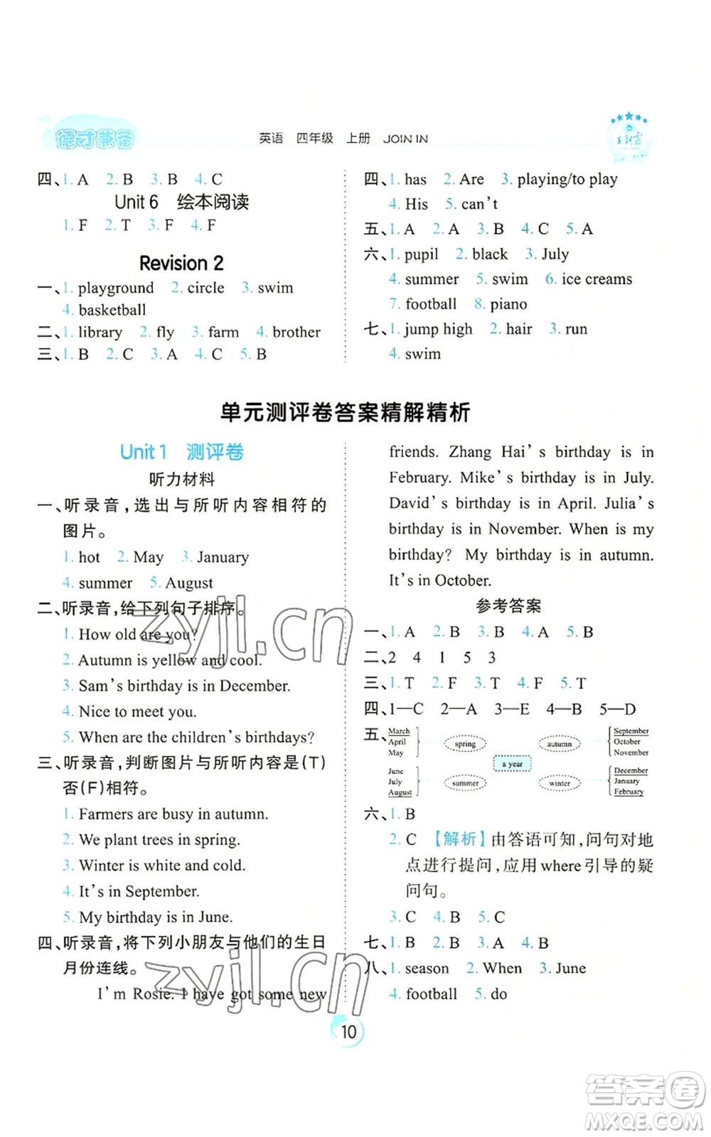 江西人民出版社2022王朝霞德才兼?zhèn)渥鳂I(yè)創(chuàng)新設(shè)計(jì)四年級(jí)上冊(cè)英語劍橋版參考答案
