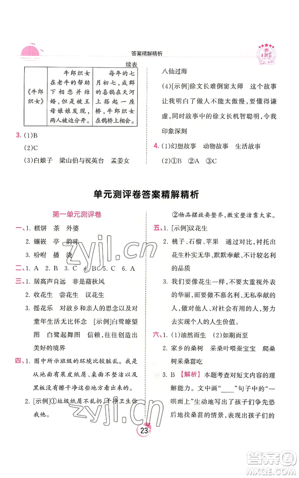 江西人民出版社2022王朝霞德才兼?zhèn)渥鳂I(yè)創(chuàng)新設(shè)計(jì)五年級(jí)上冊(cè)語(yǔ)文人教版參考答案