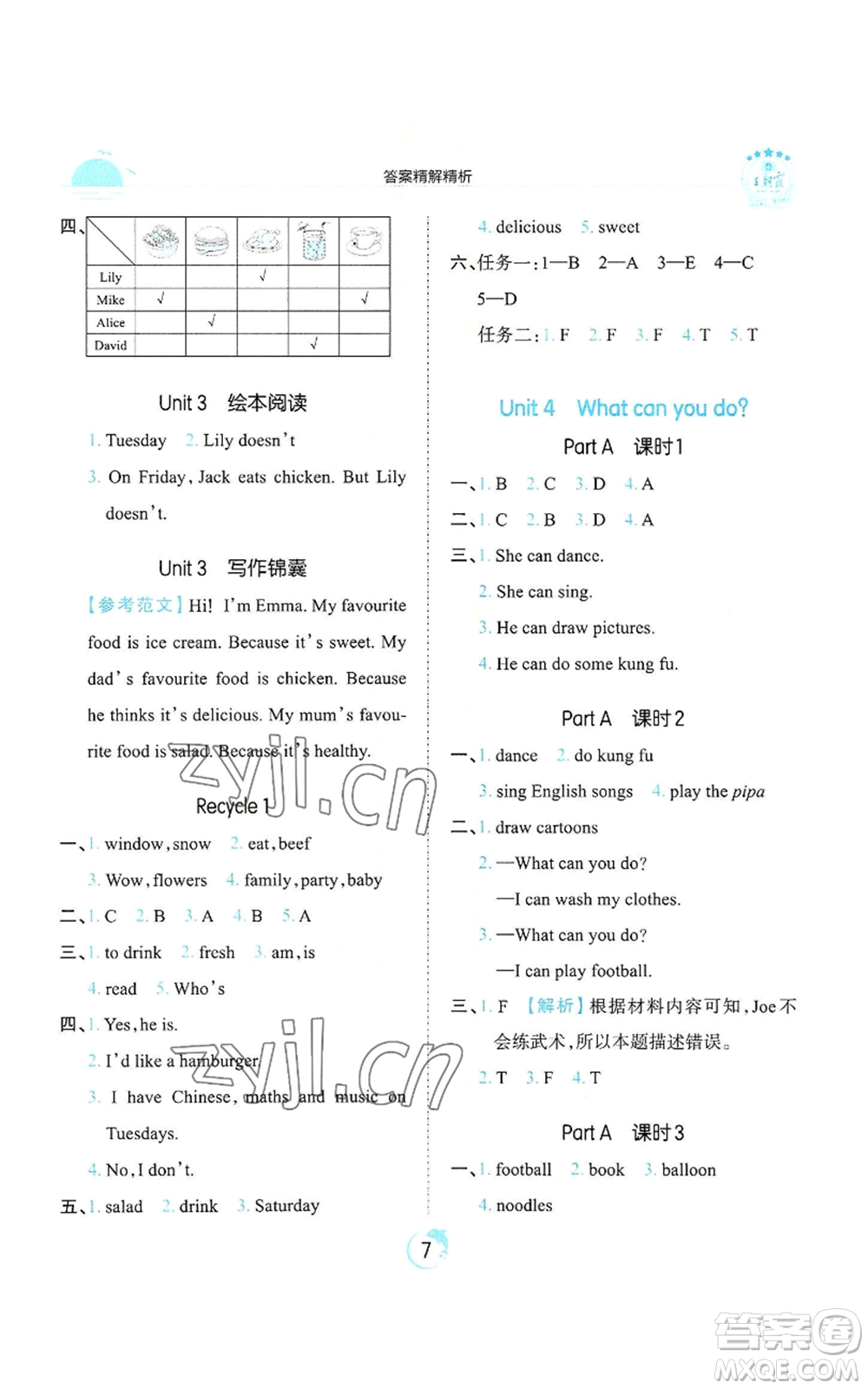 江西人民出版社2022王朝霞德才兼?zhèn)渥鳂I(yè)創(chuàng)新設(shè)計五年級上冊英語人教版參考答案